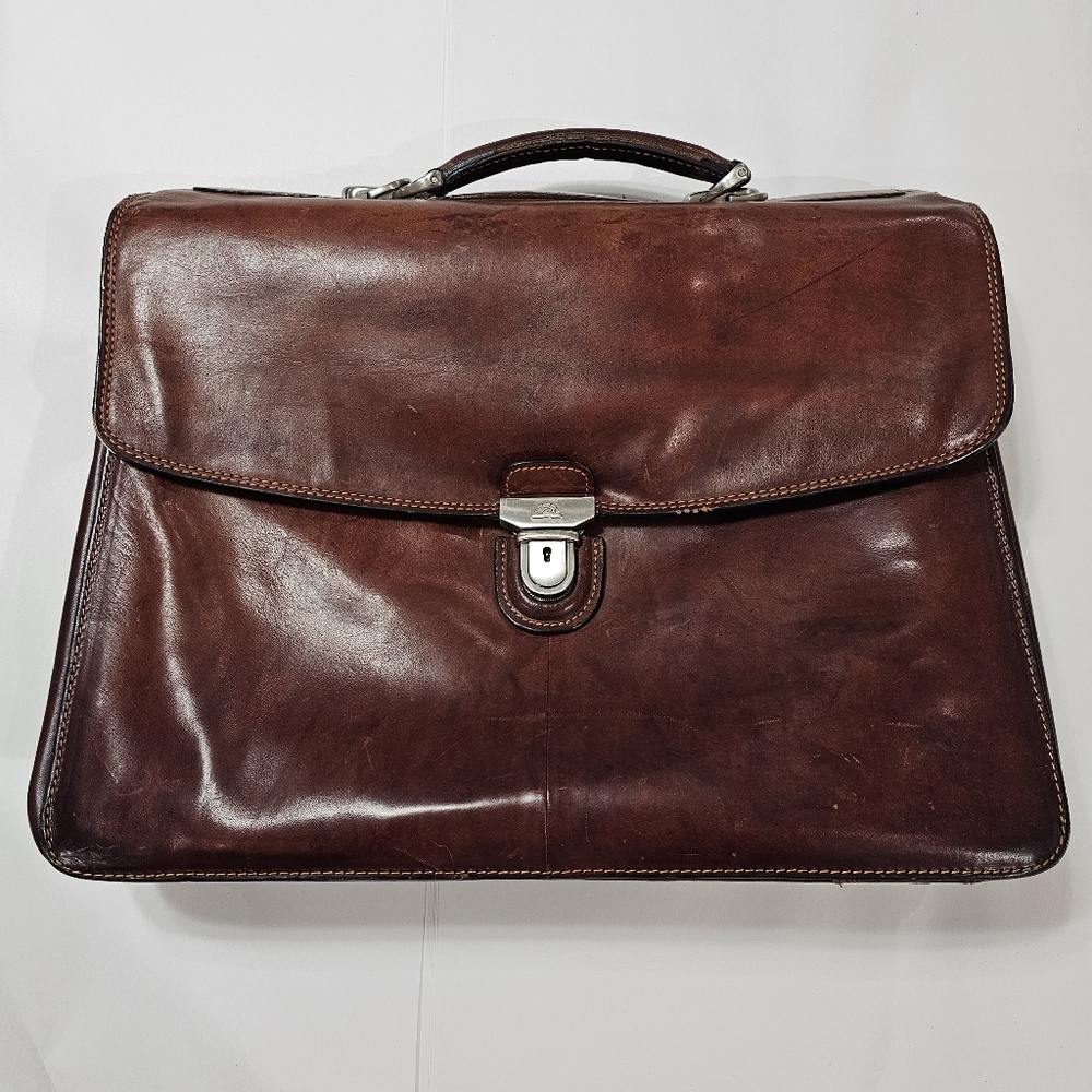 Tony Perotti Italian Leather Briefcase Cognac Brown | Full-Grain Patina